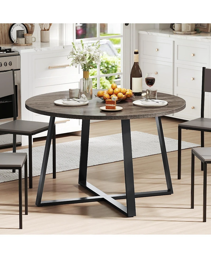 Slickblue 47 Inches Round Dining Table with X Shaped Base Thick Top