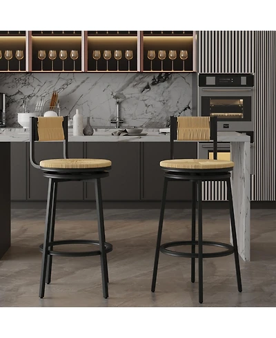 flynama Honey Paper Rope Handwoven Swivel Bar Stools Set of 2 with Back