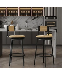 flynama Honey Paper Rope Handwoven Swivel Bar Stools Set of 2 with Back