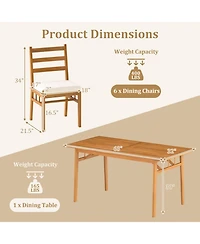Gouun 7 Piece Acacia Wood Patio Dining Set with Rectangular Table and 6 Cushioned Armchairs