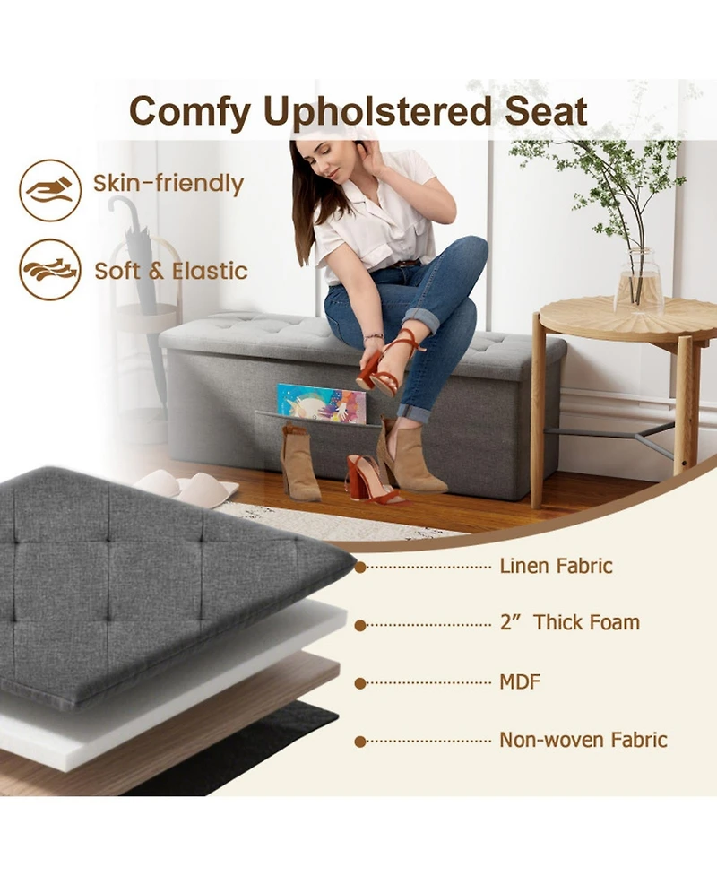 Gouun 43 in Padded Folding Storage Ottoman Bench with Removable Divider