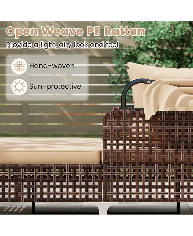 Gouun Wicker Outdoor Daybed with Retractable Canopy and Cushions