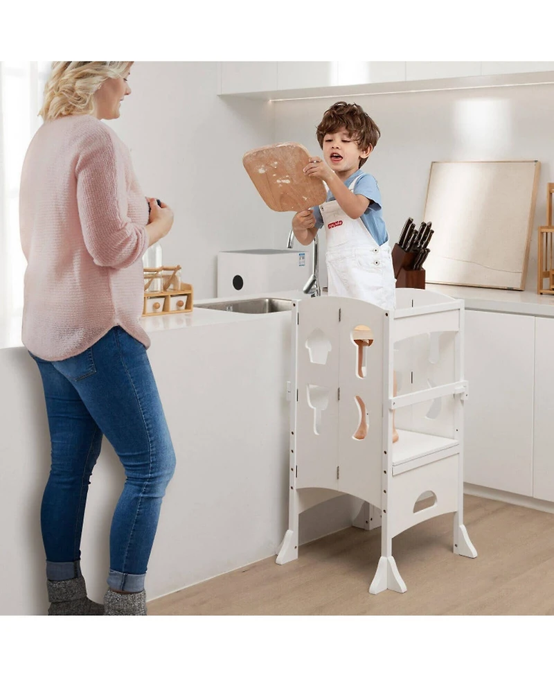 Gouun Kids Folding Kitchen Step Stool 3-10 with Safety Rails