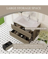 Sillysis Wall Mounted Bathroom Vanity with Resin Sink, Soft Close Drawers, Modern Storage Cabinet, Easy Installation