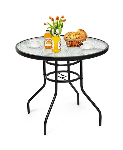 Yiortwo 32" Round Patio Table with Umbrella Hole, Tempered Glass Outdoor Table