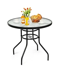 Yiortwo 32" Round Patio Table with Umbrella Hole, Tempered Glass Outdoor Table