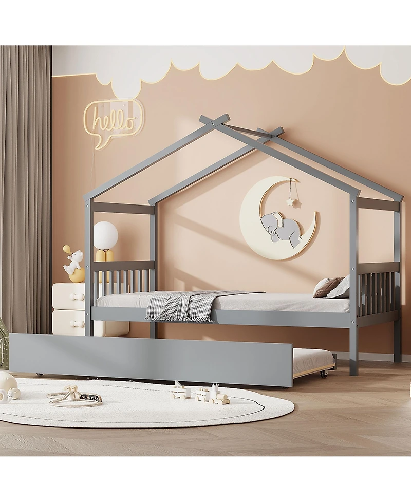 Sailvan Wooden House Bed withTrundle