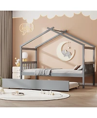 Sailvan Wooden House Bed withTrundle