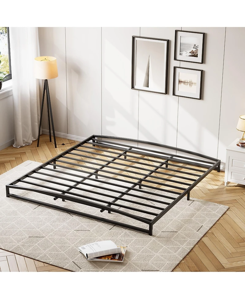 homfan Metal Platform Bed Frame with Arch Headboard and Footboard, Low Profile Steel Slat Support