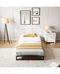 homfan Metal Platform Bed Frame with Arch Headboard and Footboard, Low Profile Steel Slat Support