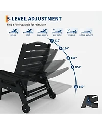 homfan Oversized Hdpe Folding Chaise Lounge, 5-Position Adjustable, Resin Recliner with Cup Holder, Wheels, 450lbs Capacity
