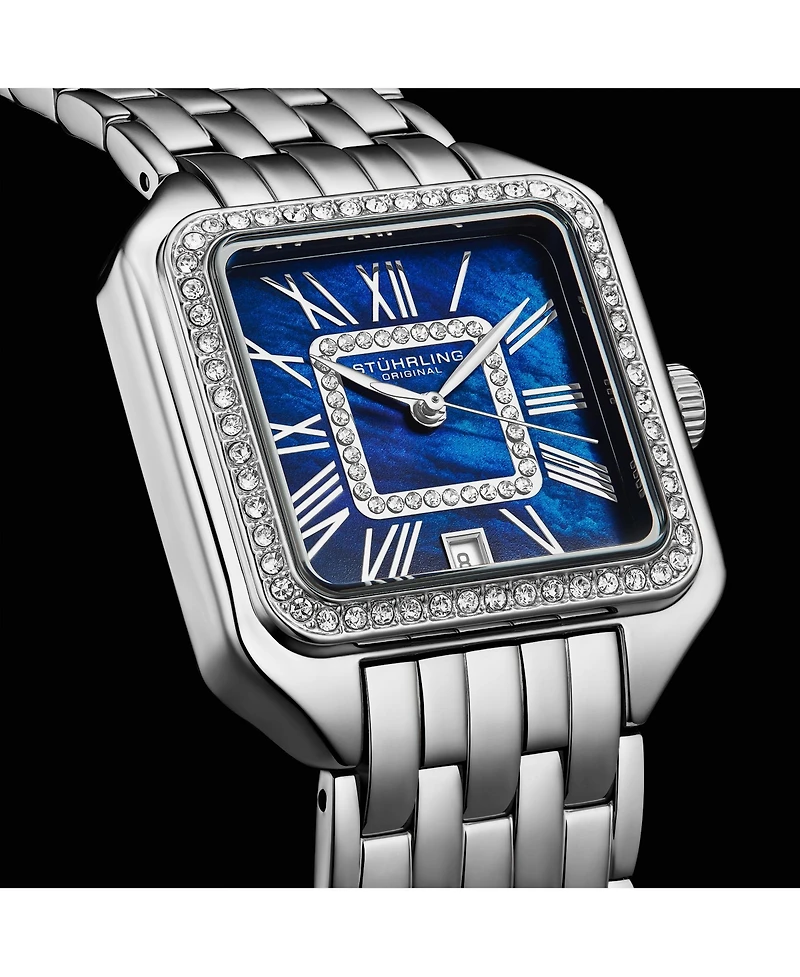 Stuhrling Valencia 4067 Women s Quartz Watch, 32mm Square Crystal Bezel, Stainless Steel Bracelet