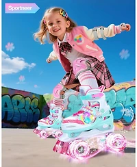 Sportneer Kids Roller Skates 4 Size Adjustable 8 Flash Led Wheels with Gear for Ages 3-12 Xs Foot Length 5.7 to 6.3 Inch Indoor Outdoor