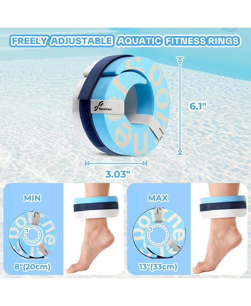 Sportneer Foam Aquatic Cuffs Water Aerobics Float Ring with Adjustable Webbing Pool Exercise Workout Set Water Ankle Ring
