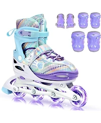Sportneer Inline Skates 4 Size Adjustable Light Up Wheels Protective Gear Set for Kids Girls Beginners Indoor Outdoor