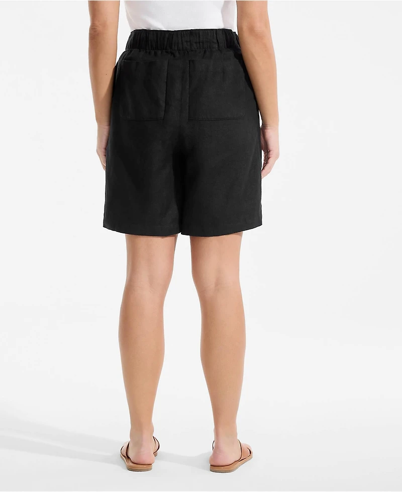 Lands' End Women's Plus Linen High Rise Pull On 7" Shorts