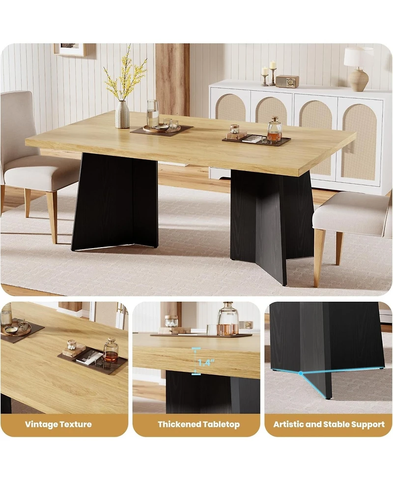 gaomon 63" Dining Table for 6-8, Modern Design with Large Top & Sturdy Pedestal Legs Kitchen or Conference Room