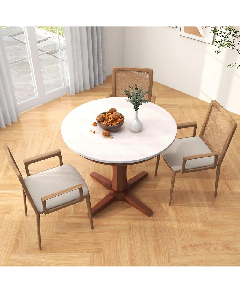 Gymax 36'' Round Dining Table for 4 People w/ Pedestal Base Solid Rubber Wood Frame