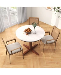 Gymax 36'' Round Dining Table for 4 People w/ Pedestal Base Solid Rubber Wood Frame