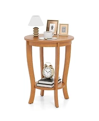 Slickblue Round Side Table with 2-Tier Storage and Solid Wood Legs for Bedroom or Living Room