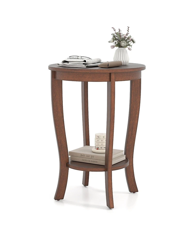 Slickblue Round Side Table with 2-Tier Storage and Solid Wood Legs for Bedroom or Living Room