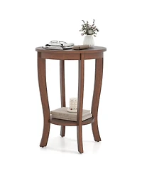 Slickblue Round Side Table with 2-Tier Storage and Solid Wood Legs for Bedroom or Living Room