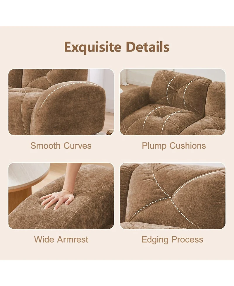 Maison Boucle 80.3'' Velvet Boneless L-Shaped Sofa, 2 Seater + Ottoman, No Assembly