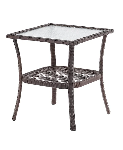 Sonkuki Outdoor Pe Rattan Side Table, Water-Corrugated Glass Tabletop Water-Proof for Indoor and