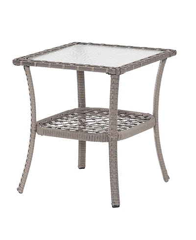Sonkuki Outdoor Pe Rattan Side Table, Water-Corrugated Glass Tabletop Water-Proof for Indoor and