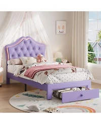 Gaomon Upholstered Platform Bed Frame With Led Lights Crystal Tufted Headboard Storage Drawer Noise Free Slats Easy Assembly