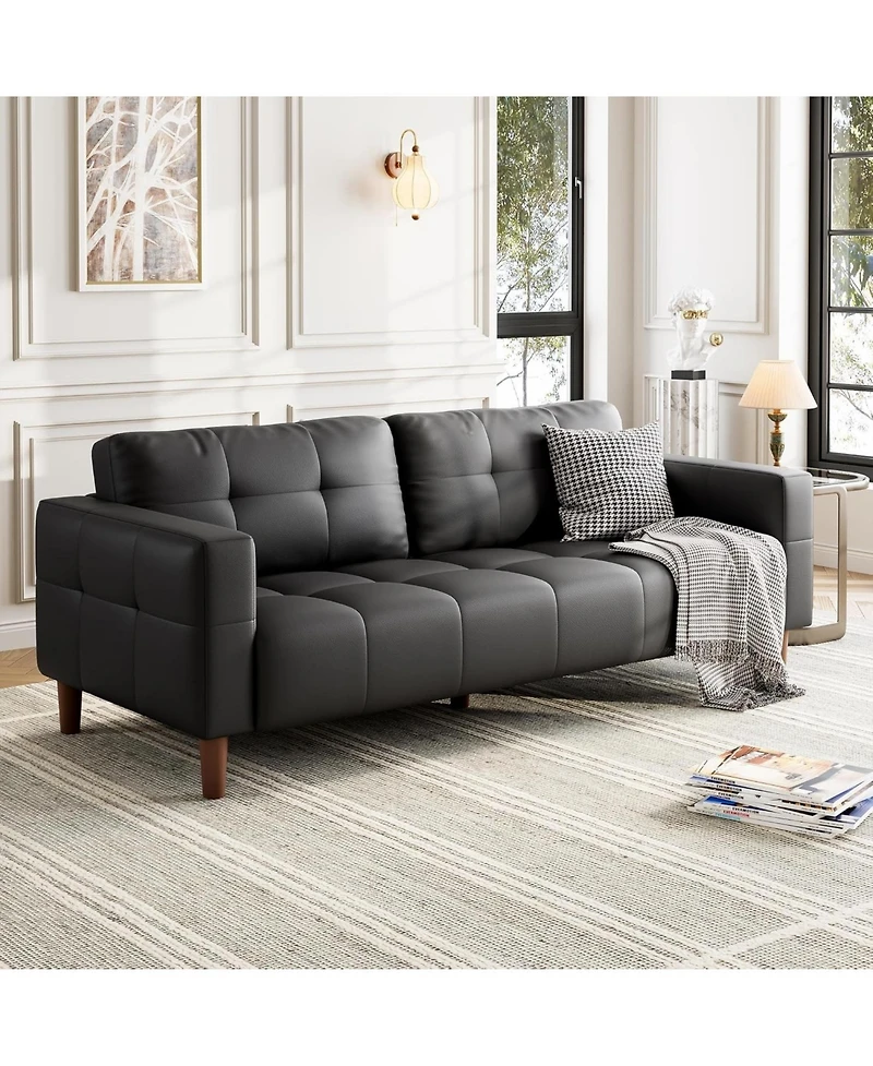 gaomon 3-Seater Sofa Couch, 83 Wide Faux Leather Couch with Spring Cushion, Modern Deep Seats and 2 Removable Back Cushions