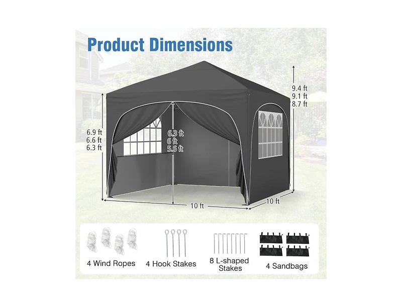 Boyel Living 10 X Ft Pop up Canopy Tent with 4 Removable Sidewalls