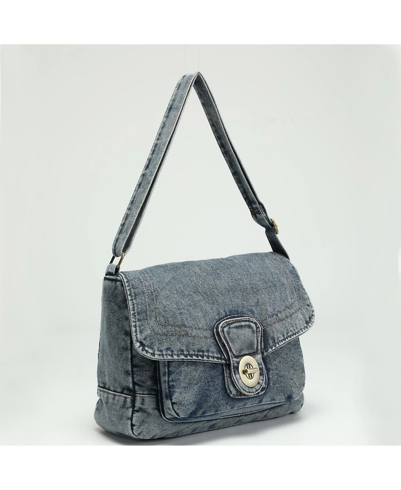 Luma Denim Flap Shoulder Bag Crossbody Purse Casual Blue Jean Handbag Adjustable Strap Everyday Small Messenger Bag