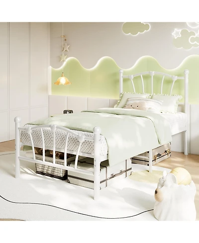 Homfan Heart-Shaped Metal Platform Bed Frame with Headboard and Footboard, Quiet Slat Support