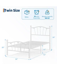 Homfan Heart-Shaped Metal Platform Bed Frame with Headboard and Footboard, Quiet Slat Support
