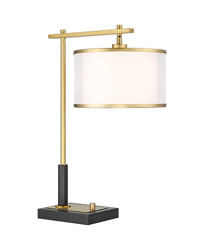 Possini Euro Design Hayven 23 1/2" High Small Mid Century Modern Desk Lamp with Dual Usb Ports Black Warm Gold Metal Charging