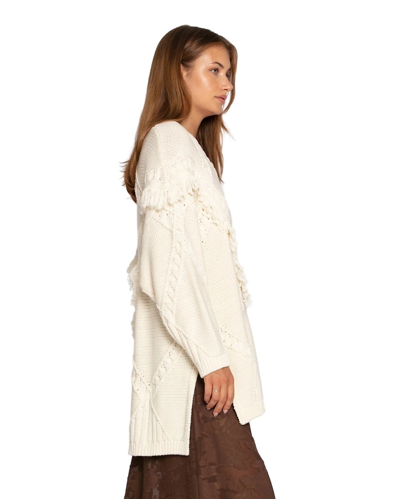 Belle & Bloom Women's Tassel Line Fringe Oversized Sweater