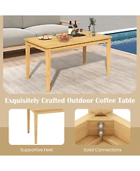 Gymax 35.5''x20'' Outdoor Teak Wood Coffee Table Slatted Tabletop Patio Furniture