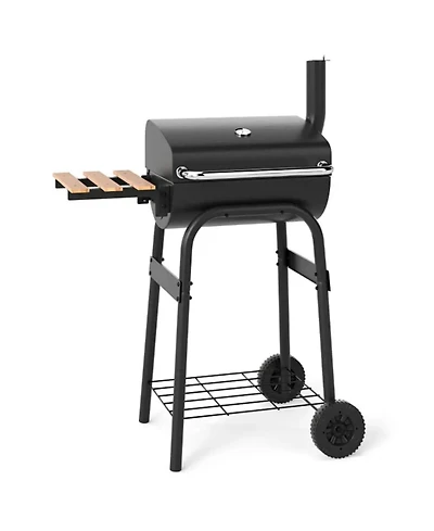 Yiortwo 24" Barrel Charcoal Grill with Thermometer, Foldable Side Table and Wheels