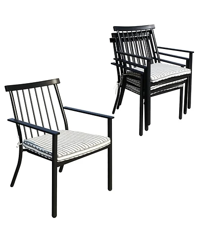 Yiortwo Set of 4 Patio Dining Chairs with Cushions, Stackable Wrought Iron Chairs