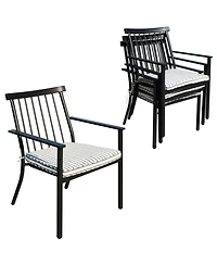 Yiortwo Set of 4 Patio Dining Chairs with Cushions, Stackable Wrought Iron Chairs