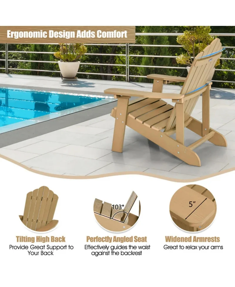Yiortwo Adirondack Chair with Hidden Cup Holder, Weather Resistant Outdoor