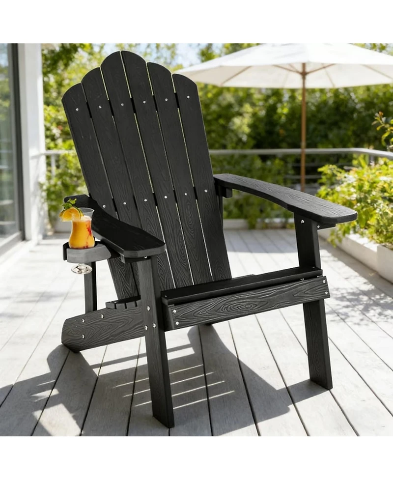 Yiortwo Adirondack Chair with Hidden Cup Holder, Weather Resistant Outdoor
