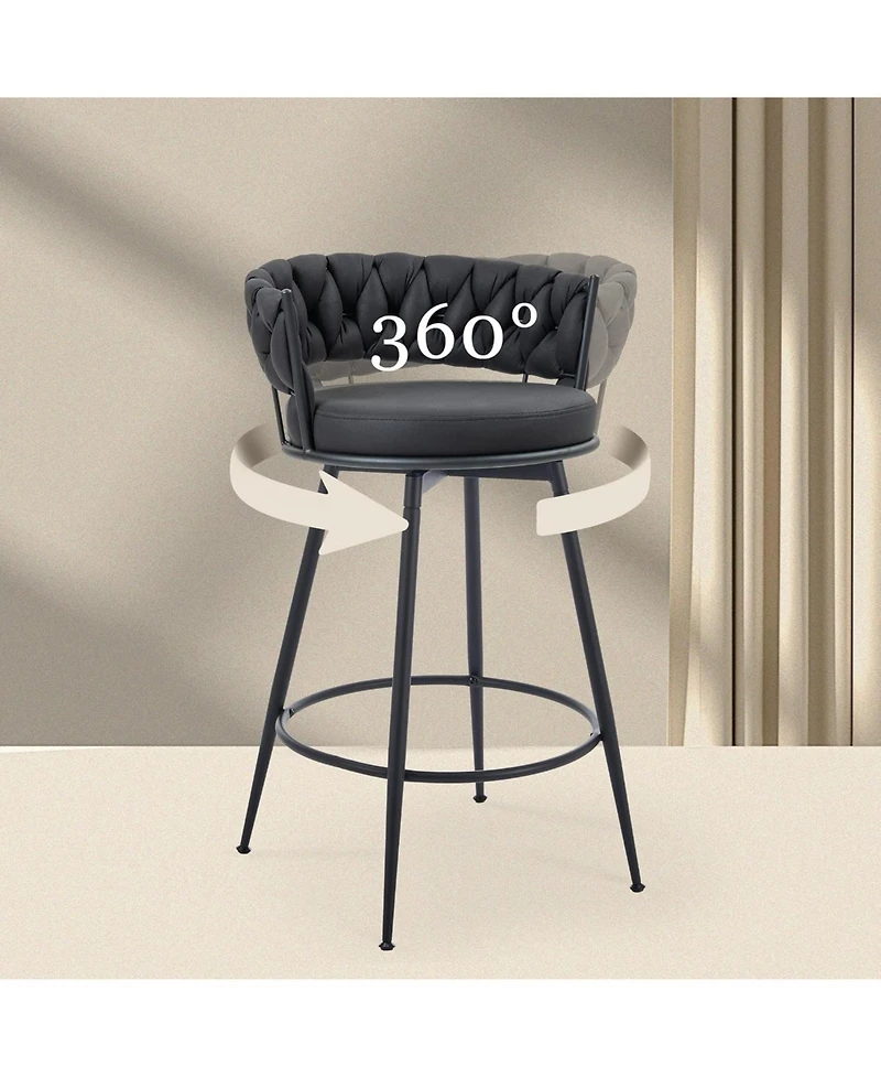 Dyhome 26 Inch Counter Height Bar Stools Set of 3, Swivel Pu Leather with Wood Backs, for Kitchen Island, Dining Room