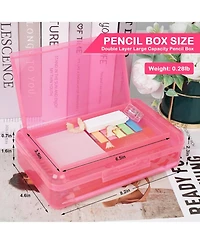 Danrong 2 Pack Double Layer Plastic Pencil Box Large Capacity, Hard Snap Lid Case for School Office Supplies