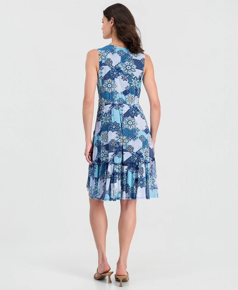 Robbie Bee Women's Printed Sleeveless Faux-Wrap Dress