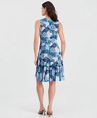 Robbie Bee Women's Printed Sleeveless Faux-Wrap Dress