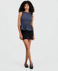 Rebellious One Juniors' Plaid Smocked-Back Tank