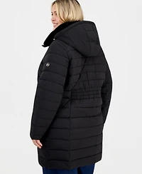 Michael Kors Plus Faux-Fur-Collar Hooded Packable Puffer Coat, Created for Macy's