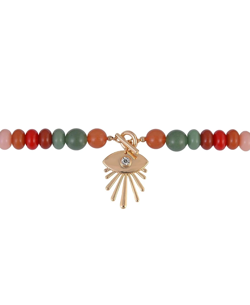 Rachel Rachel Roy Semi Precious Beaded Toggle Necklace with Evil Eye Pendant Brass